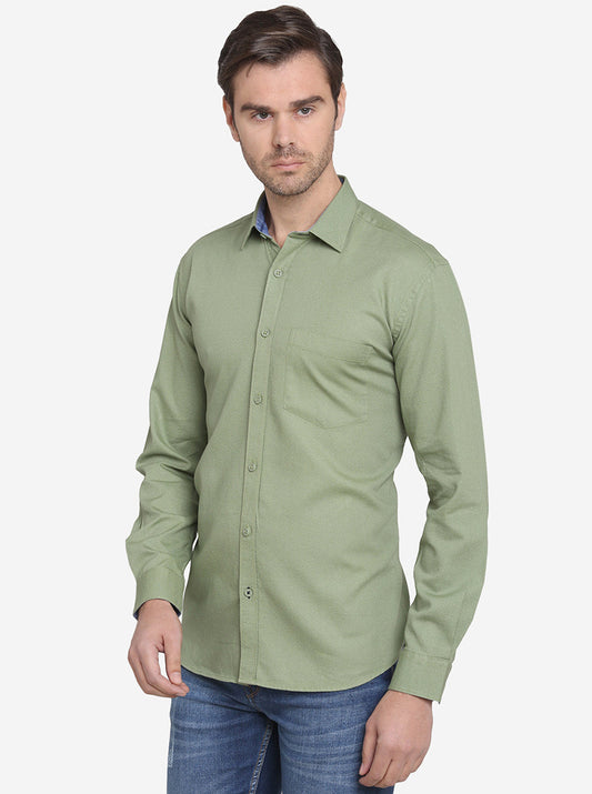 Olive Green Printed Slim Fit Casual Shirt  | JadeBlue