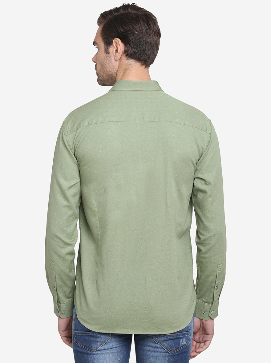 Olive Green Printed Slim Fit Casual Shirt  | JadeBlue