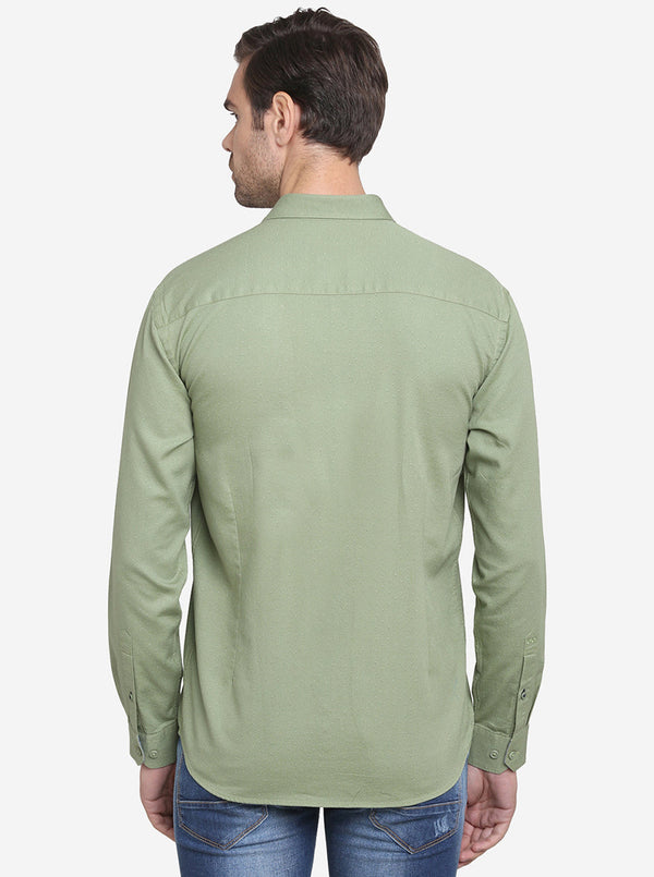Olive Green Printed Slim Fit Casual Shirt  | JadeBlue