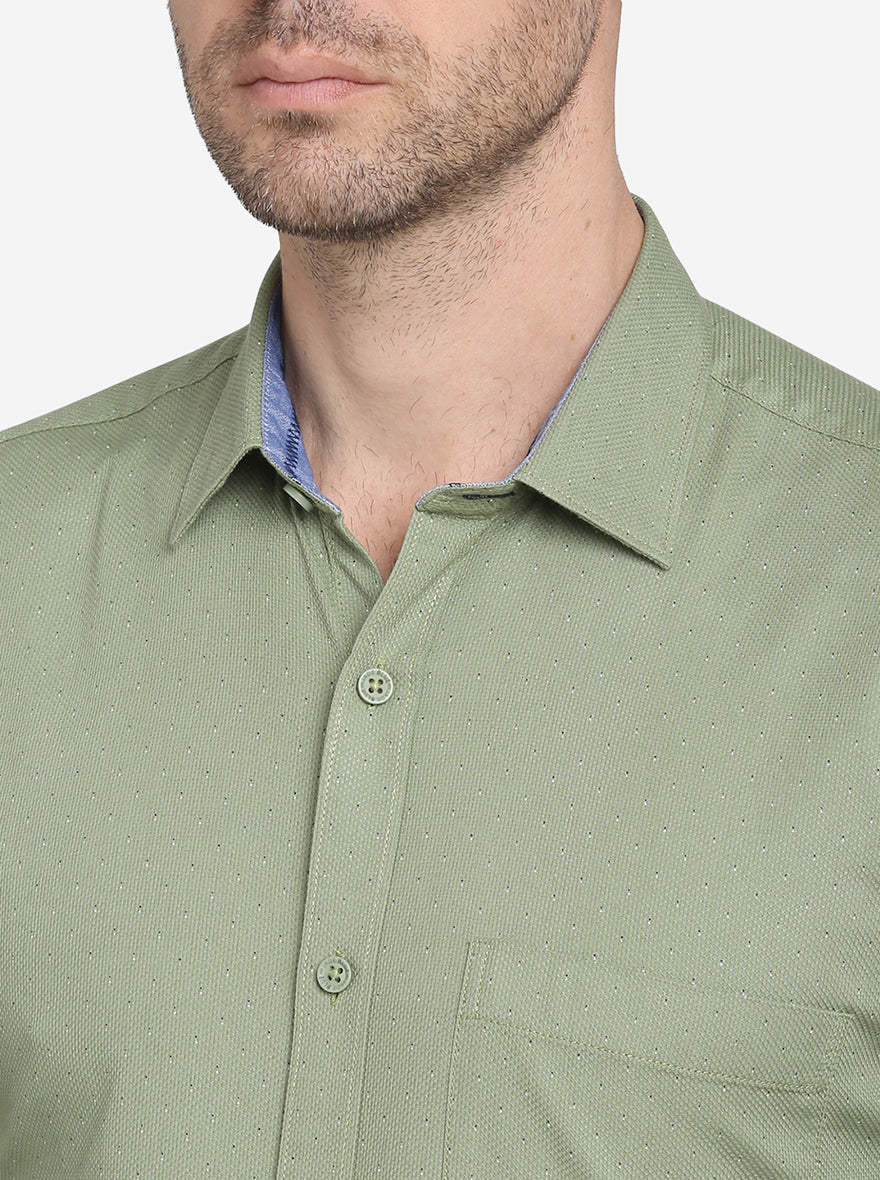 Olive Green Printed Slim Fit Casual Shirt  | JadeBlue