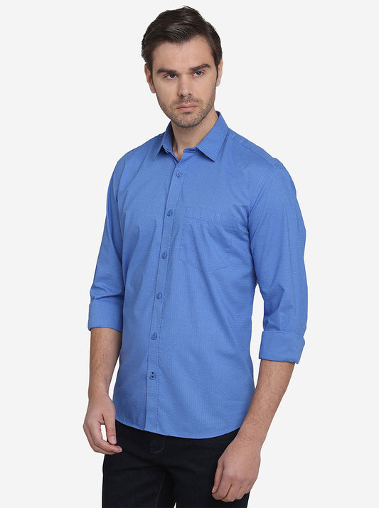 Cobalt Blue Printed Slim Fit Casual Shirt  | JadeBlue