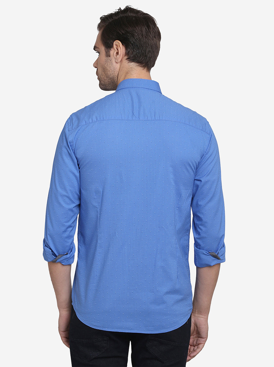 Cobalt Blue Printed Slim Fit Casual Shirt  | JadeBlue