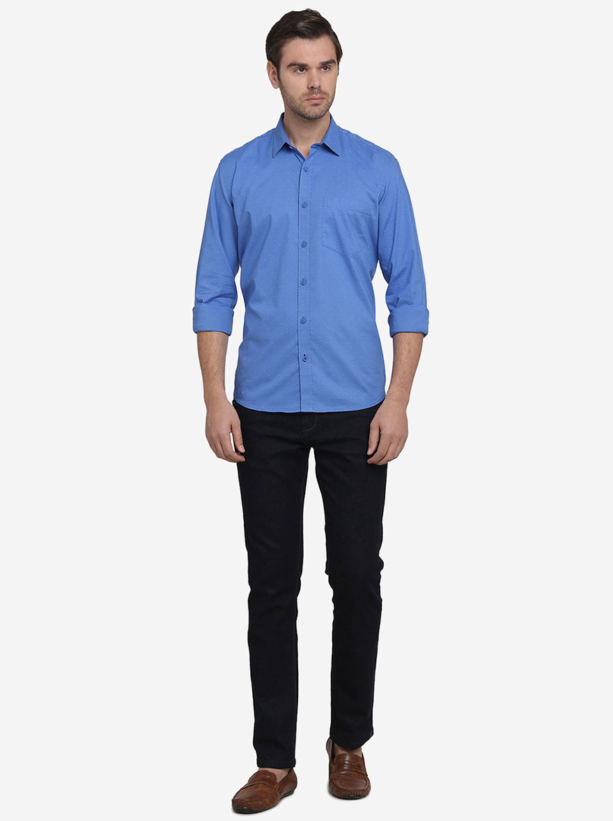 Cobalt Blue Printed Slim Fit Casual Shirt  | JadeBlue