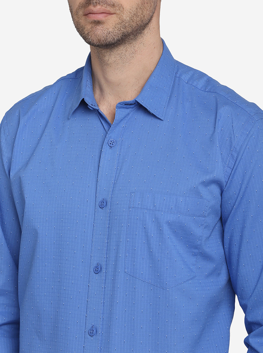 Cobalt Blue Printed Slim Fit Casual Shirt  | JadeBlue