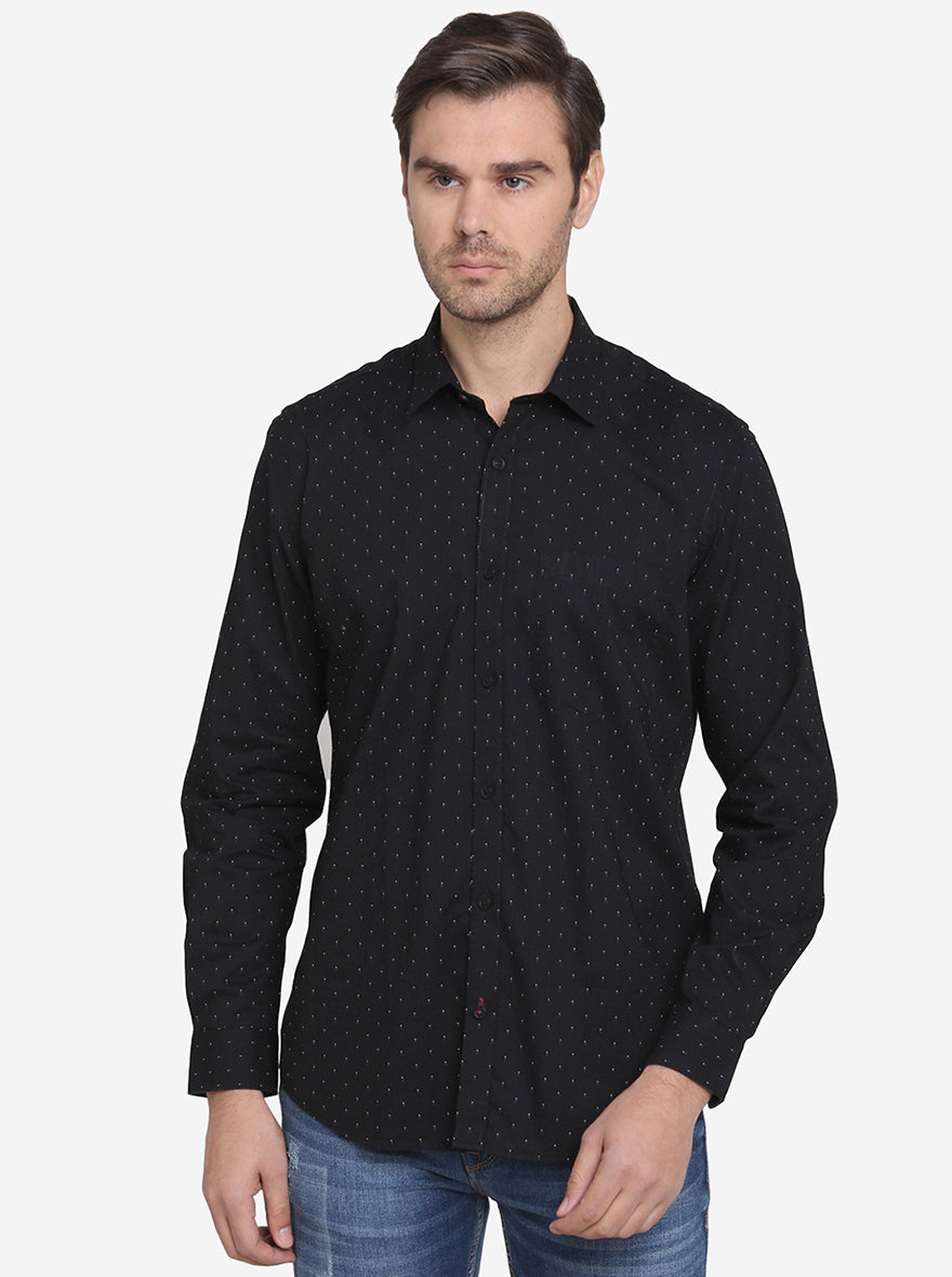 Jet Black Printed Slim Fit Casual Shirt  | JadeBlue