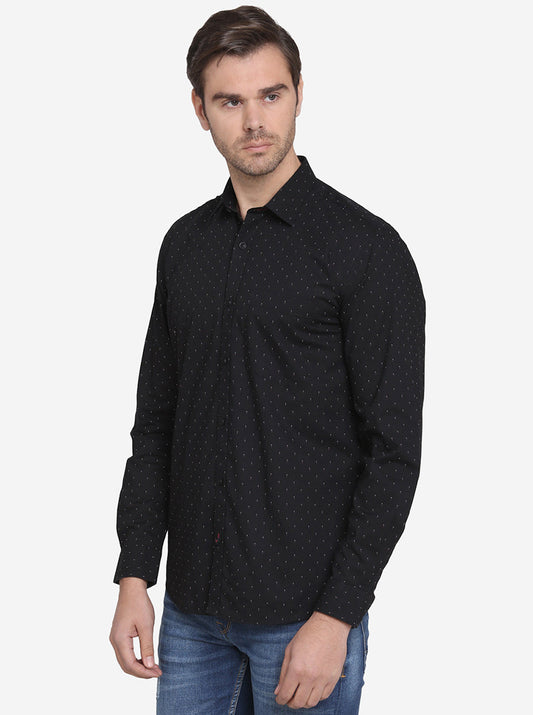 Jet Black Printed Slim Fit Casual Shirt  | JadeBlue