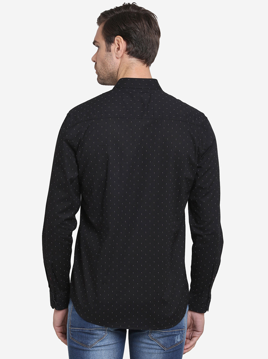 Jet Black Printed Slim Fit Casual Shirt  | JadeBlue