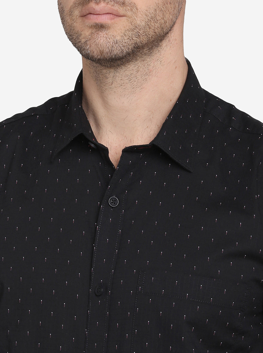 Jet Black Printed Slim Fit Casual Shirt  | JadeBlue