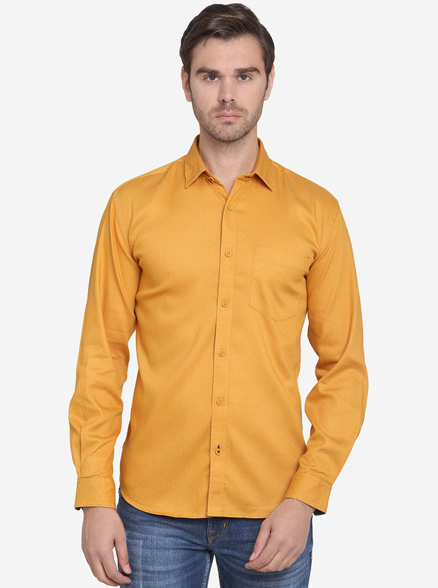 Mustard Yellow Printed Slim Fit Casual Shirt  | JadeBlue