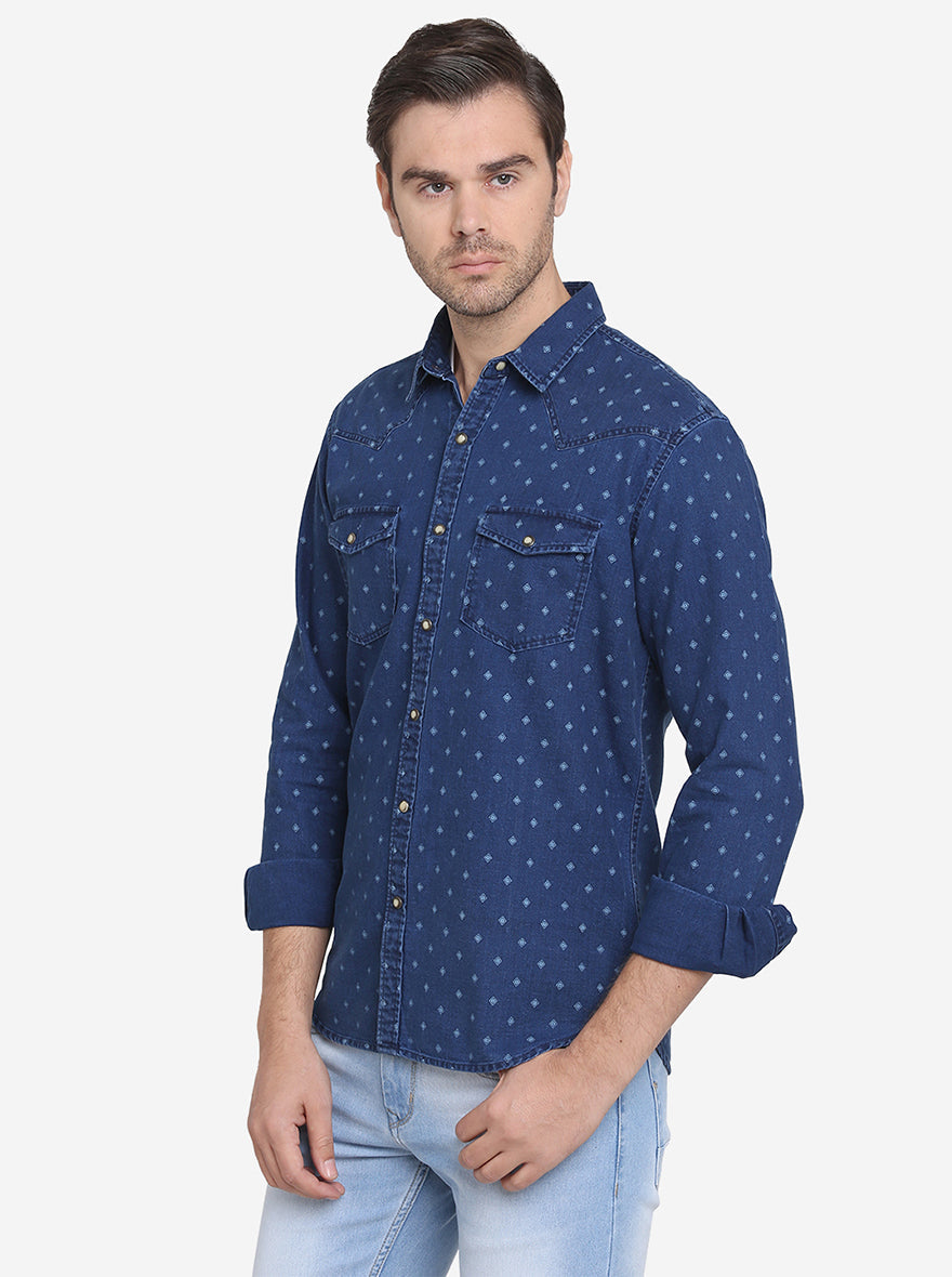 Indigo Blue Solid Slim Fit Casual Shirt  | Greenfibre