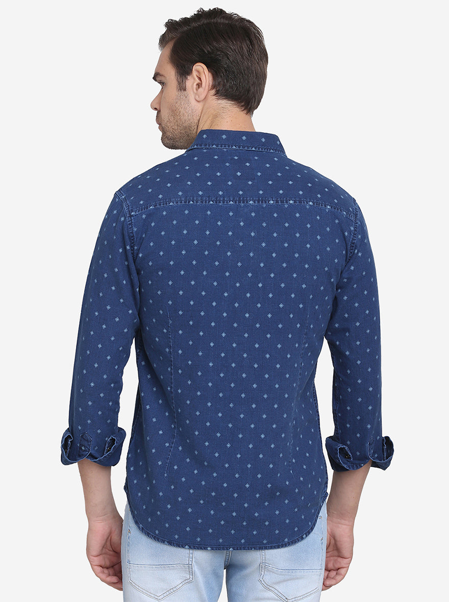 Indigo Blue Solid Slim Fit Casual Shirt  | Greenfibre