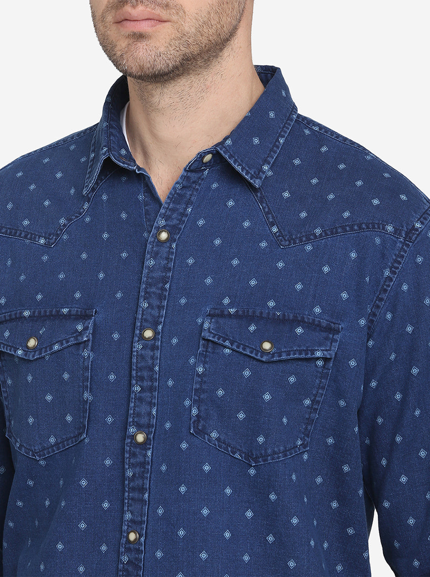 Indigo Blue Solid Slim Fit Casual Shirt  | Greenfibre