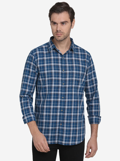 Cobalt Blue Checked Slim Fit Casual Shirt | JadeBlue