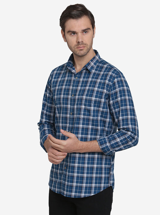 Cobalt Blue Checked Slim Fit Casual Shirt | JadeBlue