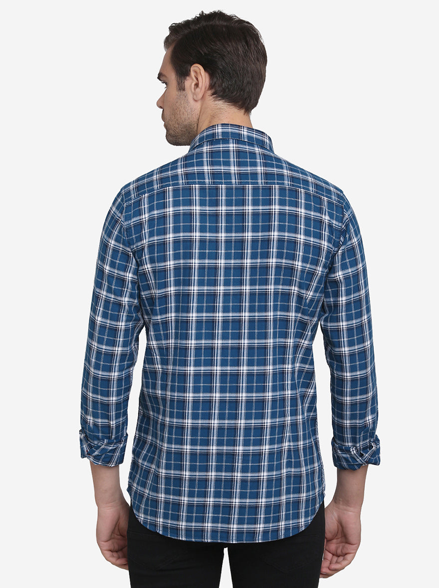 Cobalt Blue Checked Slim Fit Casual Shirt | JadeBlue