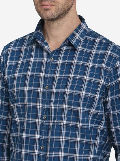 Cobalt Blue Checked Slim Fit Casual Shirt | JadeBlue