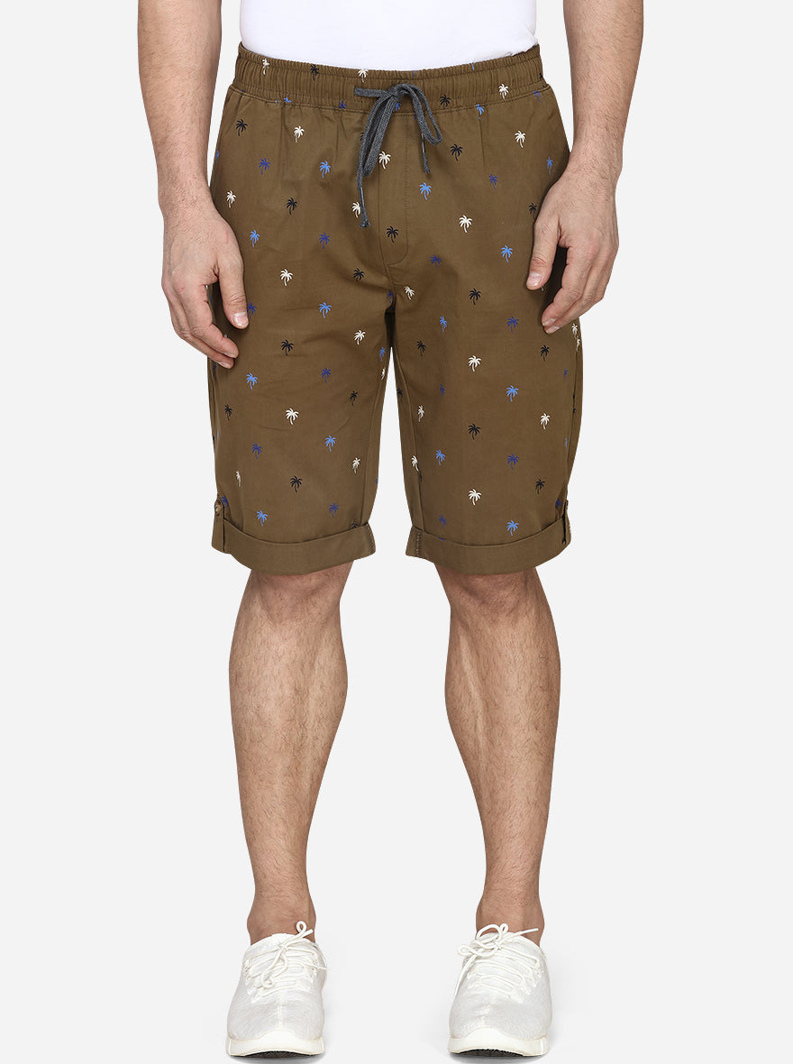 Olive Brown Printed Regular Fit Capri  | JadeBlue