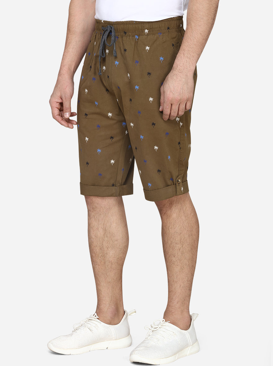 Olive Brown Printed Regular Fit Capri  | JadeBlue