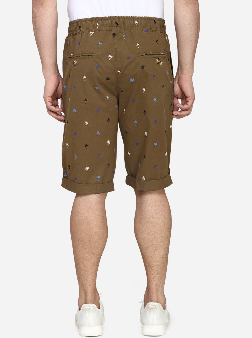 Olive Brown Printed Regular Fit Capri  | JadeBlue