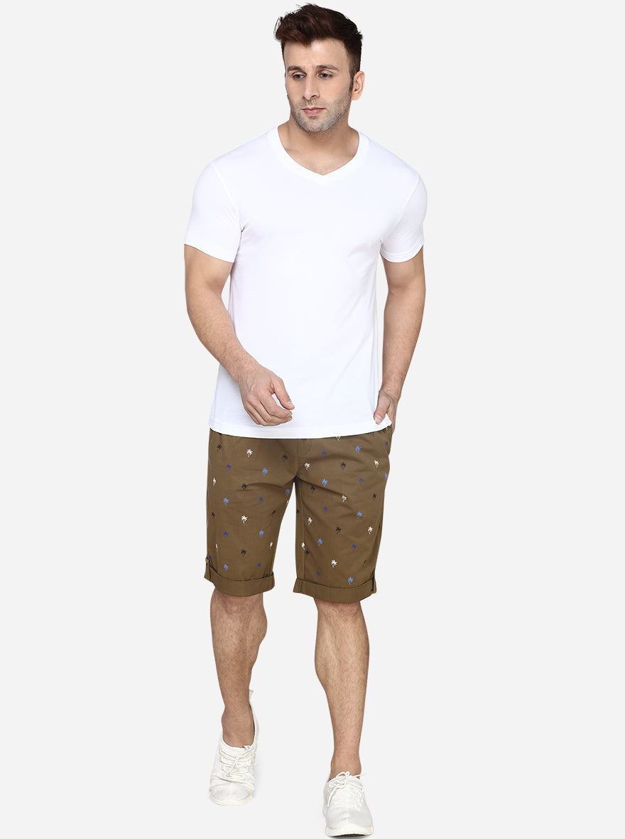 Olive Brown Printed Regular Fit Capri  | JadeBlue