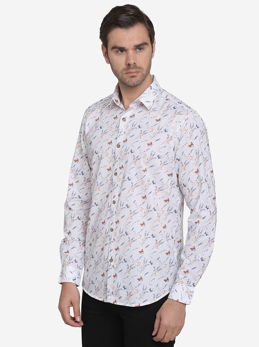 White Printed Slim Fit Casual Shirt | JadeBlue