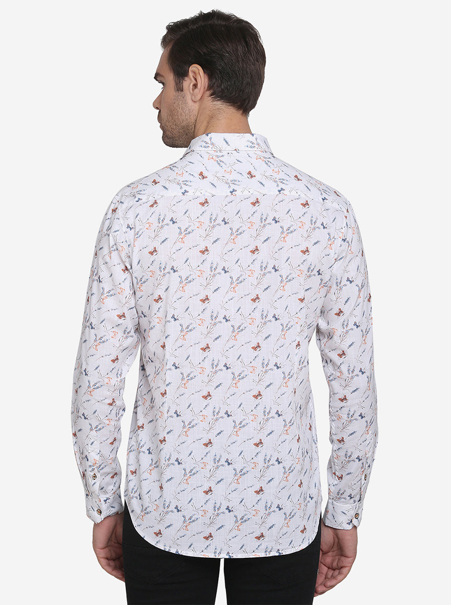 White Printed Slim Fit Casual Shirt | JadeBlue