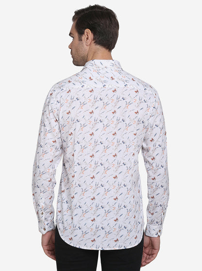 White Printed Slim Fit Casual Shirt | JadeBlue