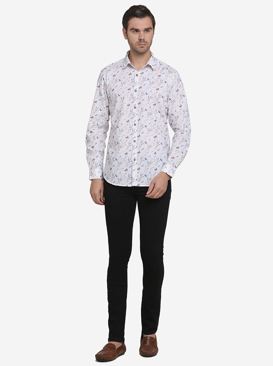 White Printed Slim Fit Casual Shirt | JadeBlue