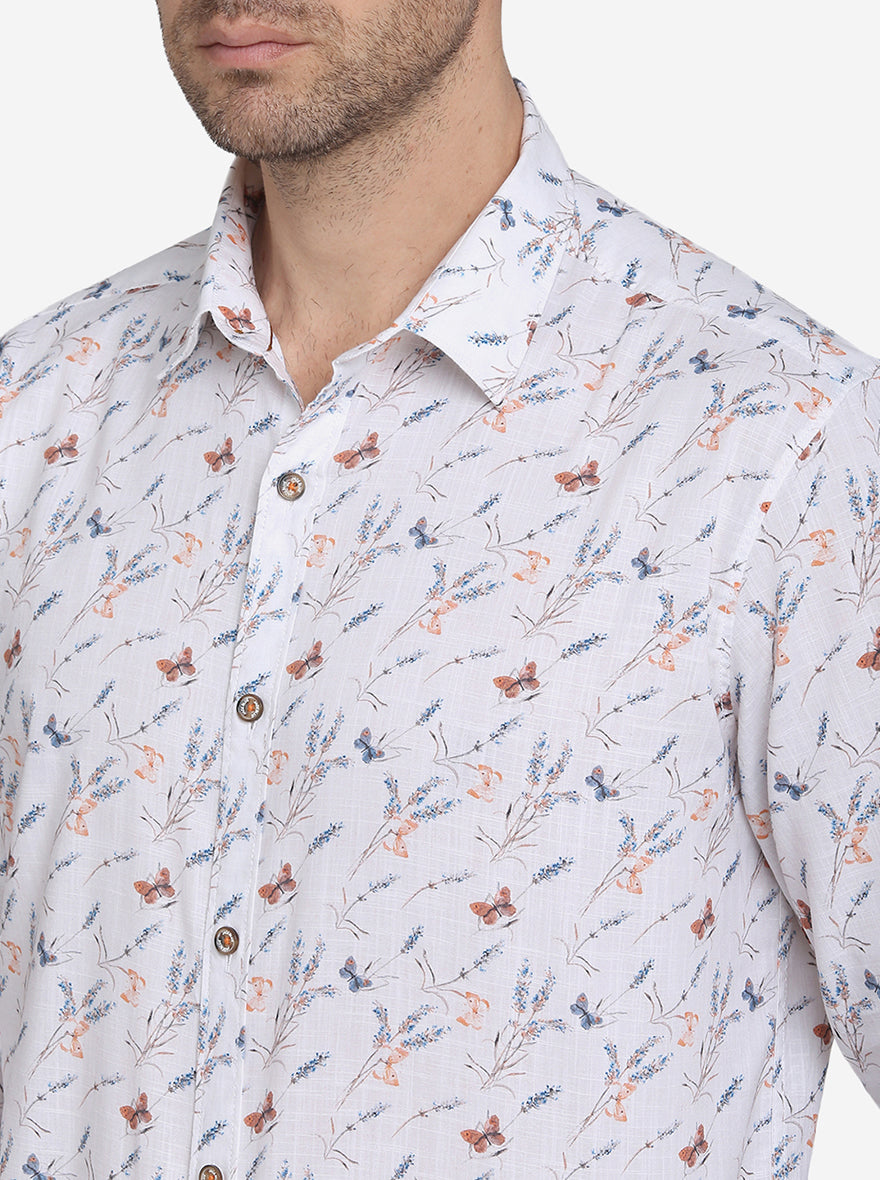 White Printed Slim Fit Casual Shirt | JadeBlue