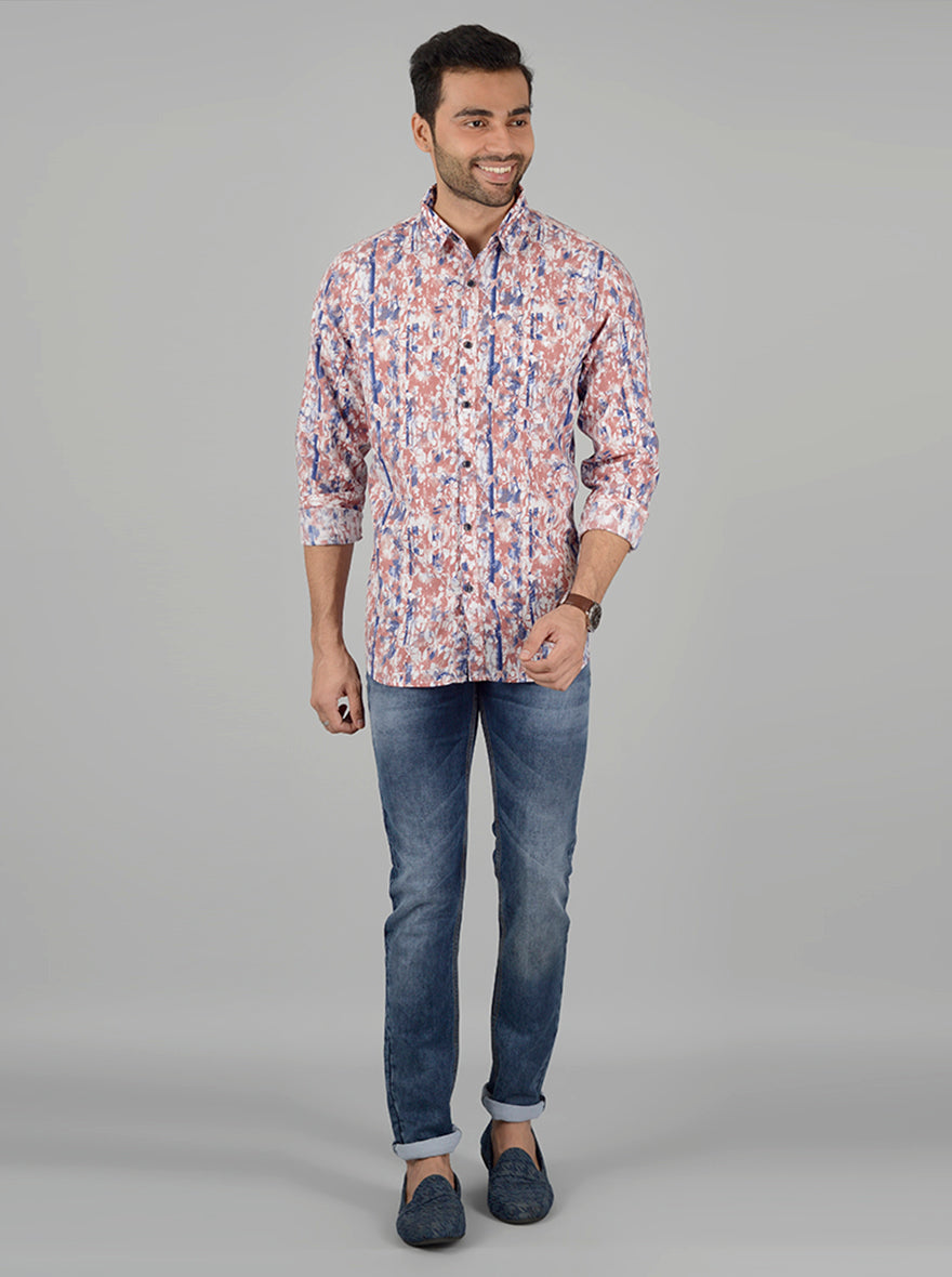 Red Printed Slim Fit Casual Shirt | JB Sport