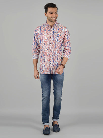 Red Printed Slim Fit Casual Shirt | JB Sport
