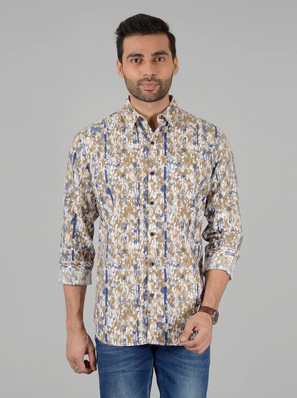 Green Printed Slim Fit Casual Shirt | JB Sport