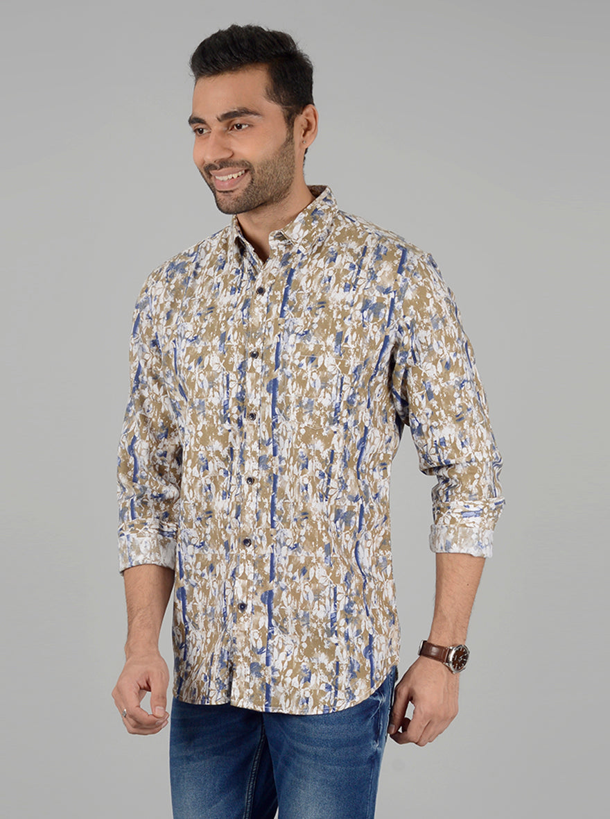 Green Printed Slim Fit Casual Shirt | JB Sport