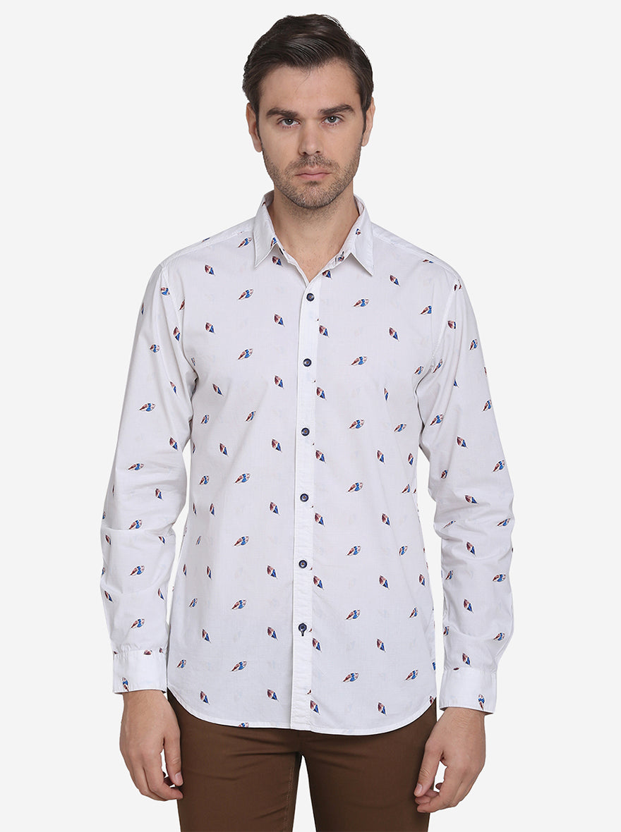 Star White Printed Slim Fit Casual Shirt | JadeBlue