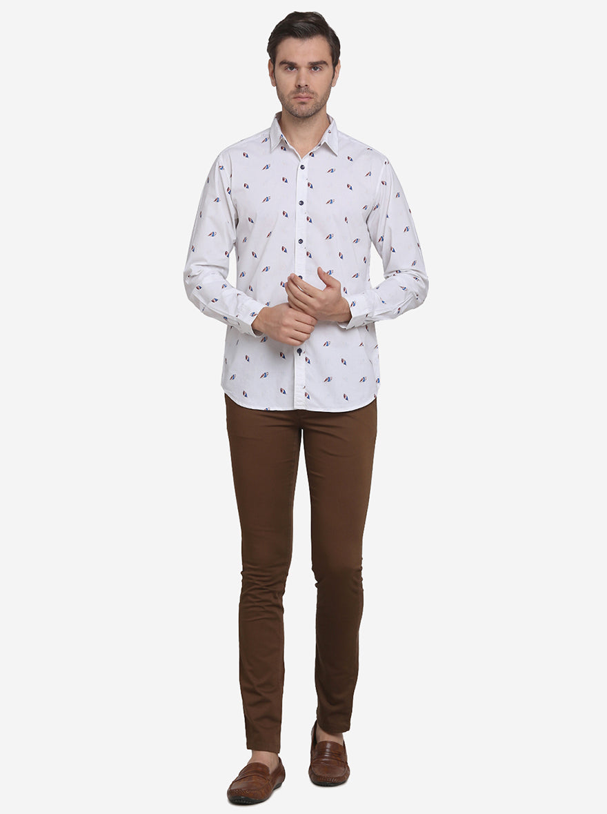 Star White Printed Slim Fit Casual Shirt | JadeBlue