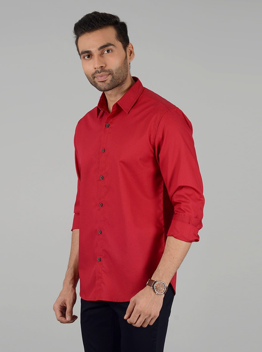 Tomato Red Solid Slim Fit Casual Shirt | Greenfibre