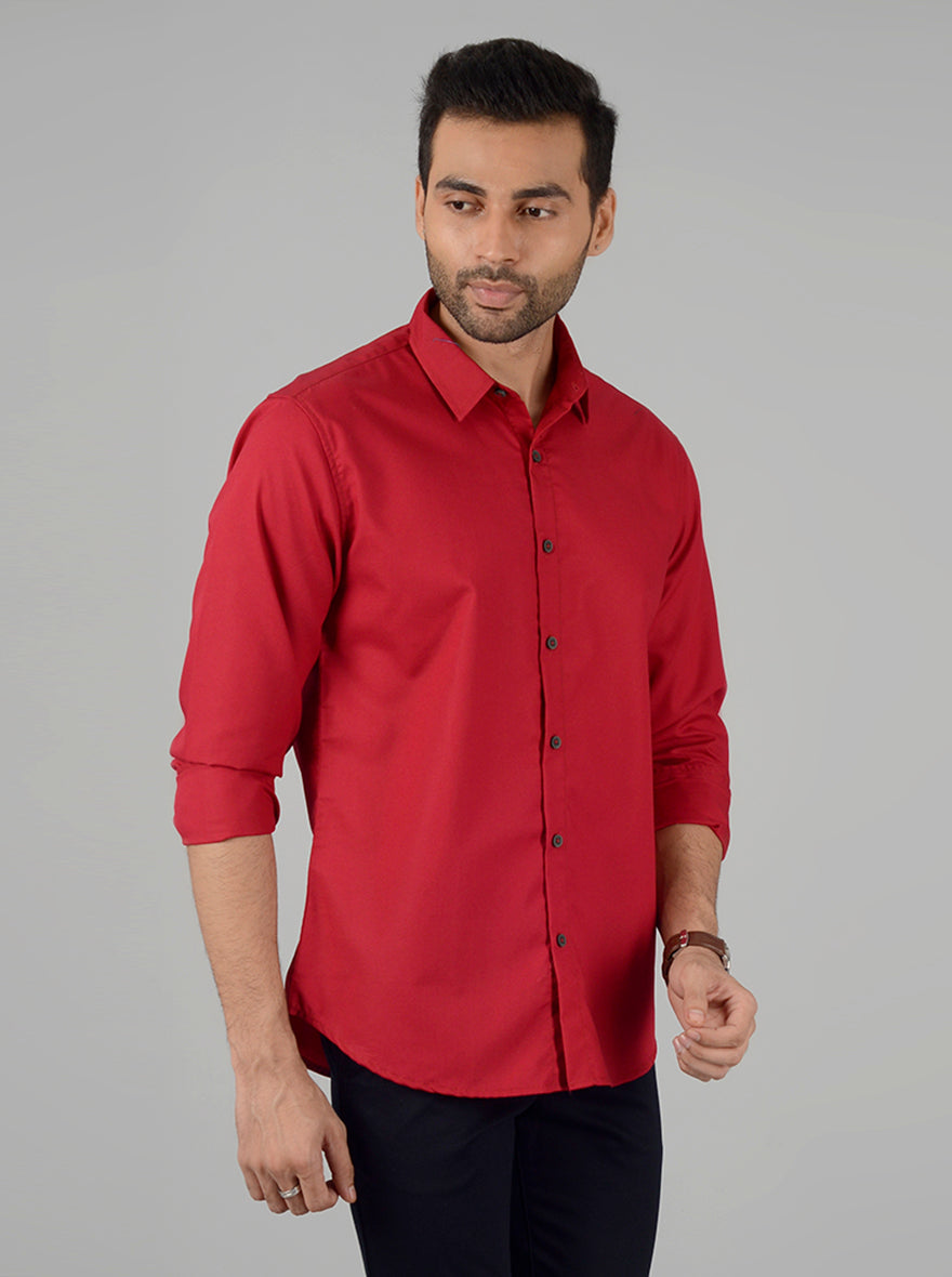 Tomato Red Solid Slim Fit Casual Shirt | Greenfibre