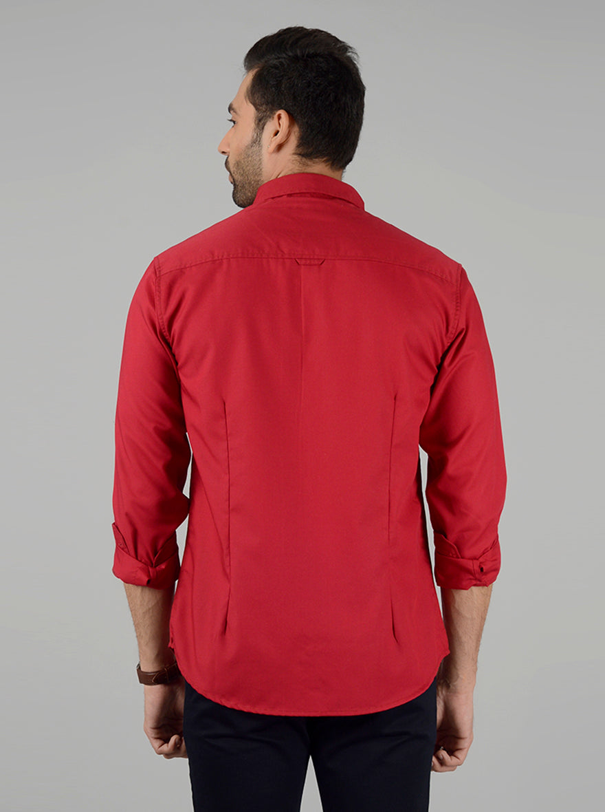 Tomato Red Solid Slim Fit Casual Shirt | Greenfibre