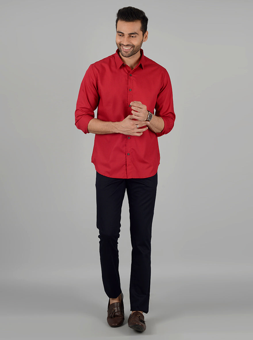 Tomato Red Solid Slim Fit Casual Shirt | Greenfibre