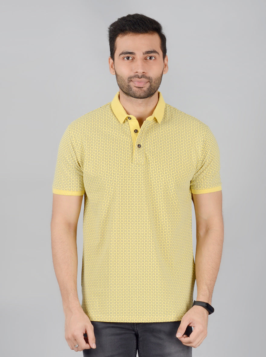 Yellow Printed Slim Fit Polo T-Shirt | JB Sport