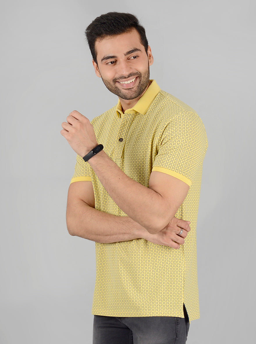 Yellow Printed Slim Fit Polo T-Shirt | JB Sport