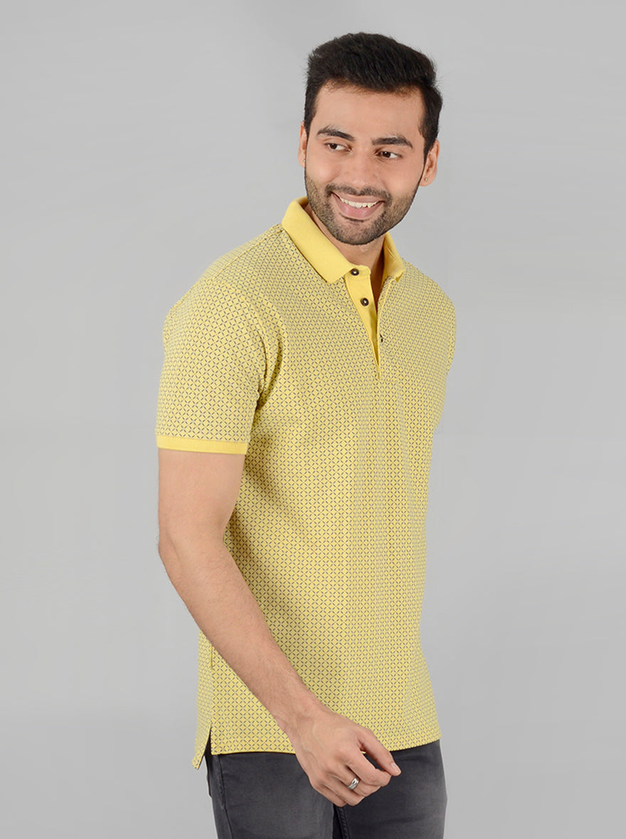 Yellow Printed Slim Fit Polo T-Shirt | JB Sport