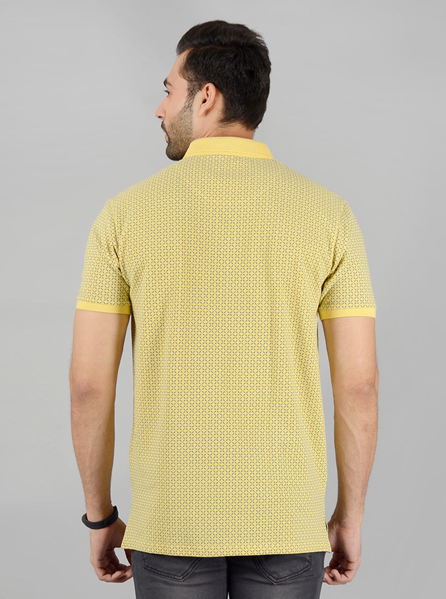 Yellow Printed Slim Fit Polo T-Shirt | JB Sport