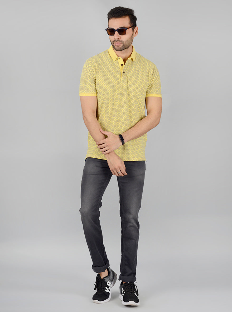 Yellow Printed Slim Fit Polo T-Shirt | JB Sport