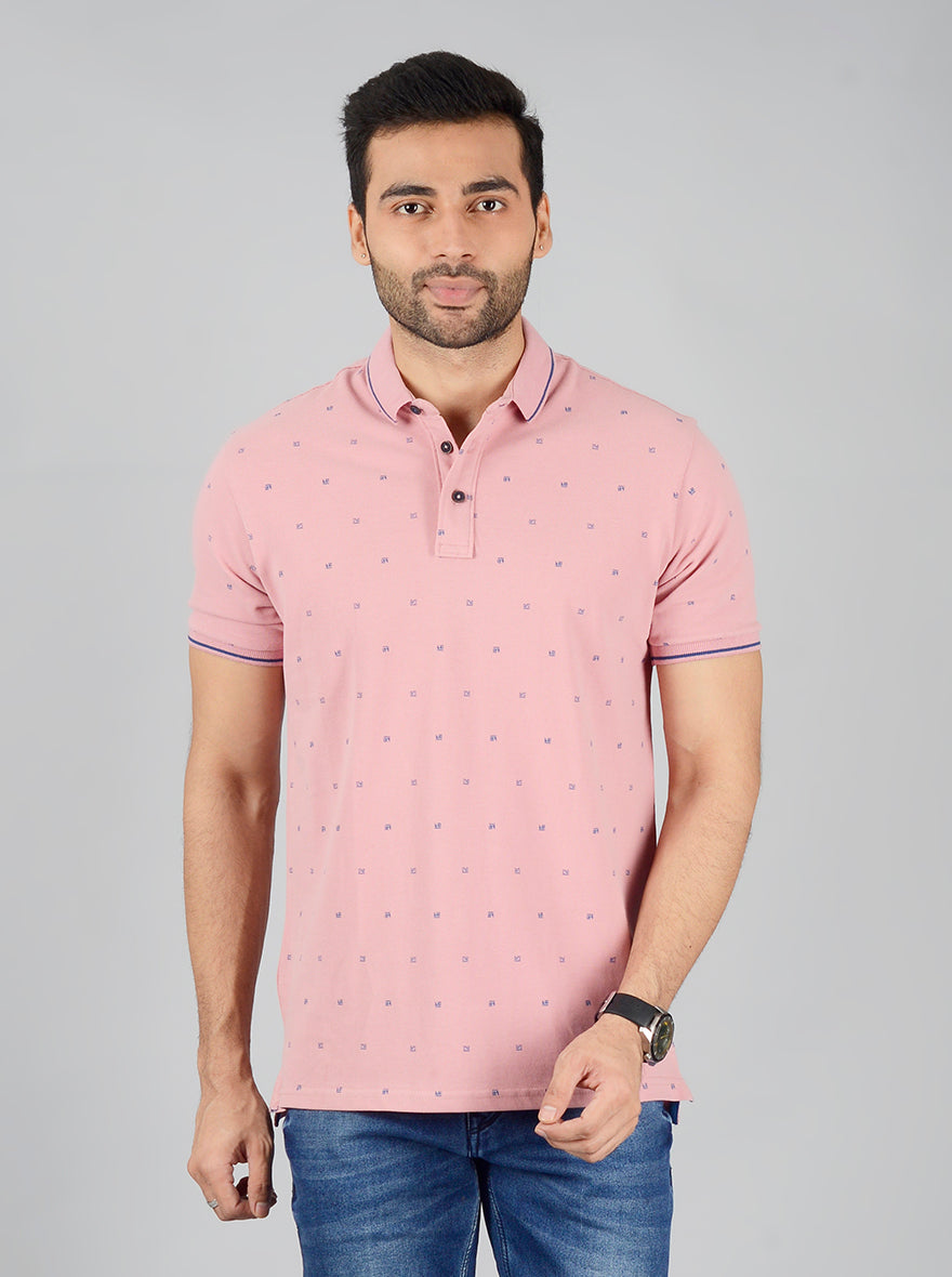 Pink Printed Slim Fit Polo T-Shirt | JB Sport