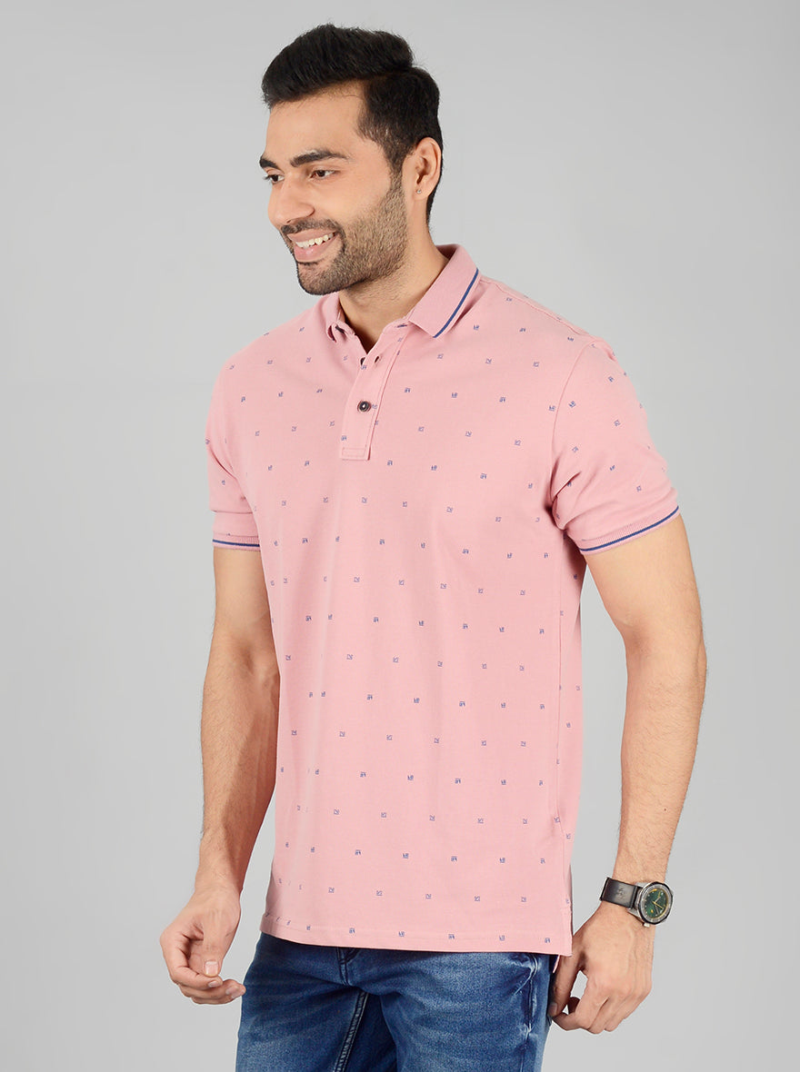 Pink Printed Slim Fit Polo T-Shirt | JB Sport