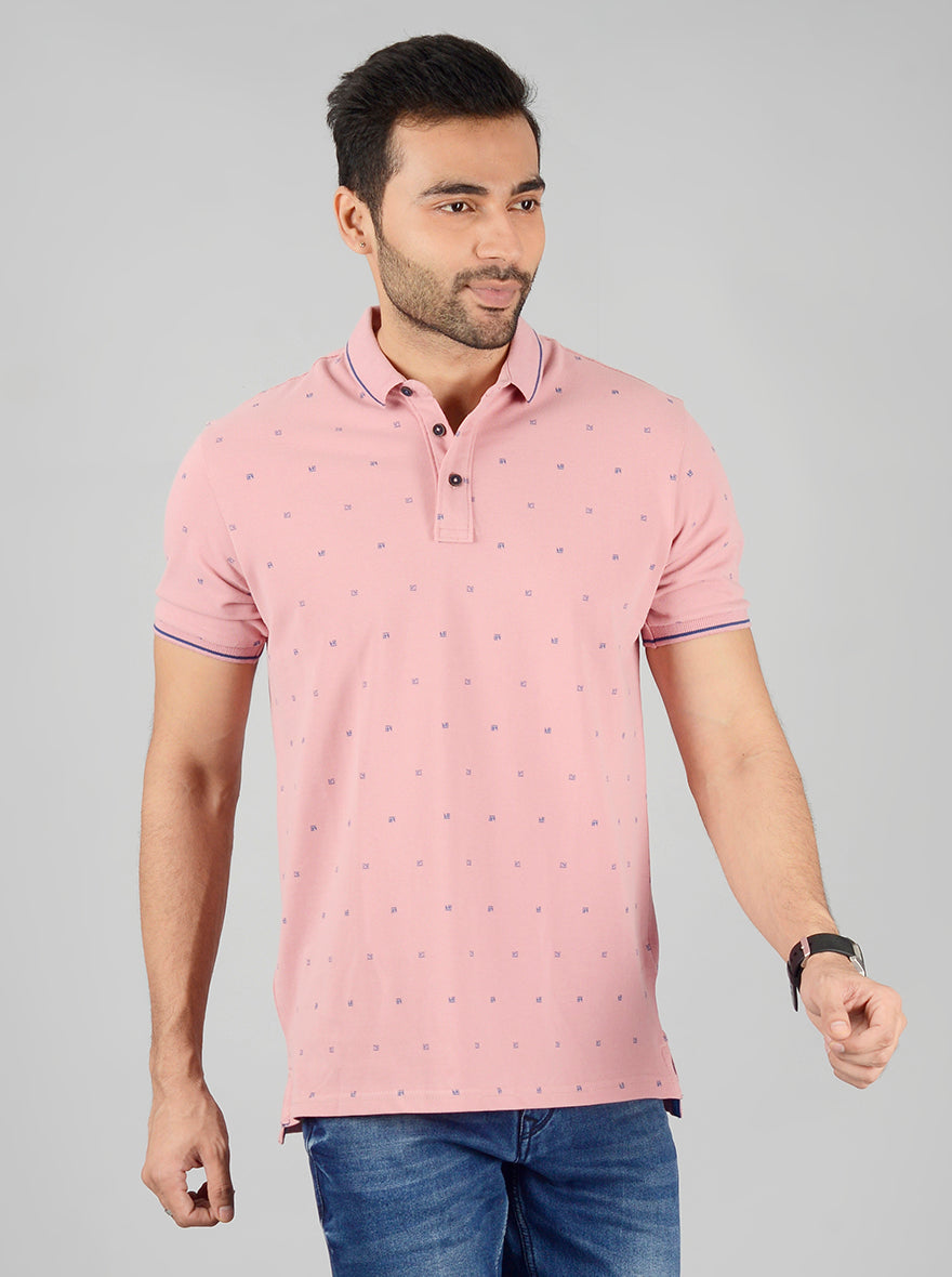 Pink Printed Slim Fit Polo T-Shirt | JB Sport