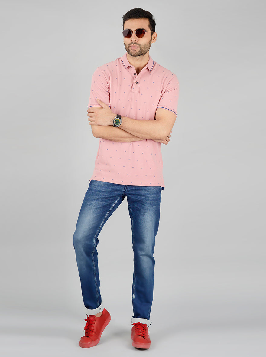 Pink Printed Slim Fit Polo T-Shirt | JB Sport