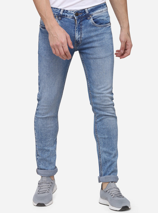 Light Blue Narrow Fit Solid Jeans | Greenfibre