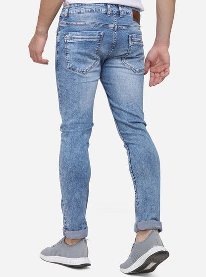 Light Blue Narrow Fit Solid Jeans | Greenfibre